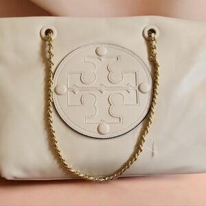 Elegant Cream Tote Bag with Gold Chain